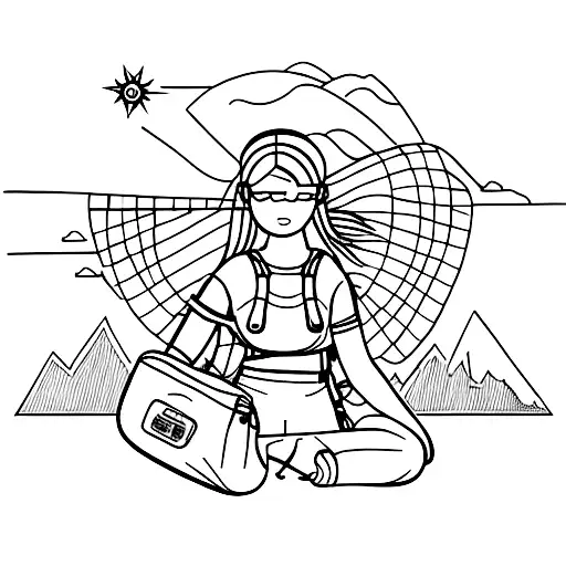women with her hair in a messy bun wearing a hiking backpack with a map in her hands  tattoo design idea