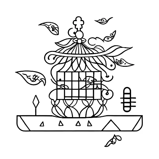 A minimalist tattoo of a birdcage with an open door, representing liberation tattoo design idea
