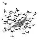 An intricate chain breaking apart, revealing a flock of birds in flight, symbolizing the release from constraints tattoo design idea