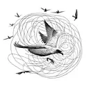 An intricate chain breaking apart, revealing a flock of birds in flight, symbolizing the release from constraints tattoo design idea