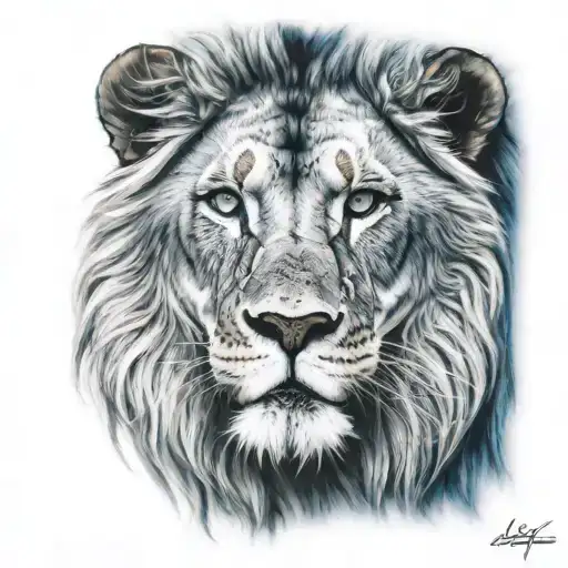 Lion head blue eyes surrounded tattoo design idea