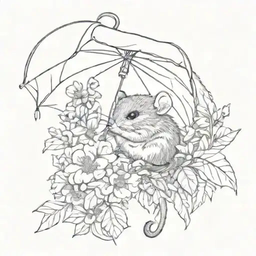dormouse under flower umbrella tattoo design idea