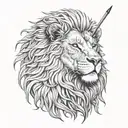 A detailed pencil drawing of a majestic lion, with intricate shading and line work tattoo design idea