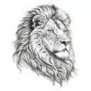 A detailed pencil drawing of a majestic lion, with intricate shading and line work tattoo design idea