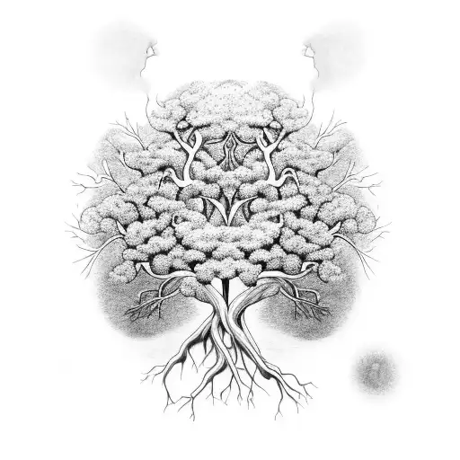 A tree with roots shaped like neurons tattoo design idea