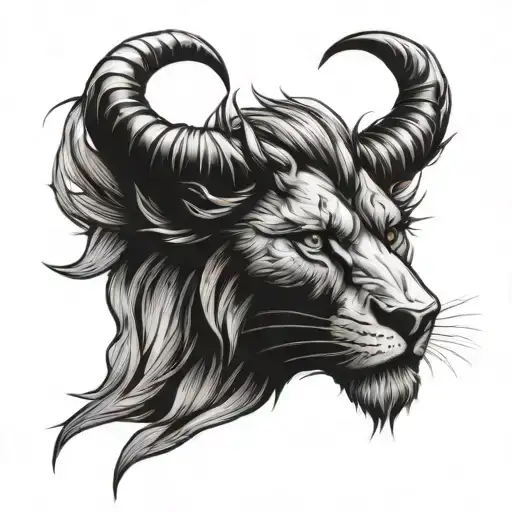 Lion head with devil horns tattoo design idea