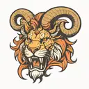 an angry Lion head with the horns of a ram tattoo design idea