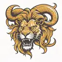 an angry Lion head with the horns of a ram tattoo design idea