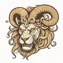 an angry Lion head with the horns of a ram tattoo design idea