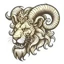 an angry Lion head with the horns of a ram tattoo design idea