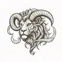 an angry Lion head with the horns of a ram tattoo design idea