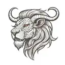 an angry Lion head with the horns of a ram tattoo design idea