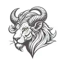 an angry Lion head with the horns of a ram tattoo design idea