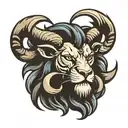 an angry Lion head with the horns of a ram tattoo design idea