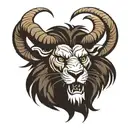 an angry Lion head with the horns of a ram tattoo design idea