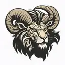 an angry Lion head with the horns of a ram tattoo design idea