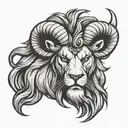 an angry Lion head with the horns of a ram tattoo design idea