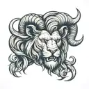 an angry Lion head with the horns of a ram tattoo design idea