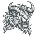 an angry Lion head with the horns of a ram tattoo design idea