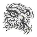 an angry Lion head with the horns of a ram tattoo design idea