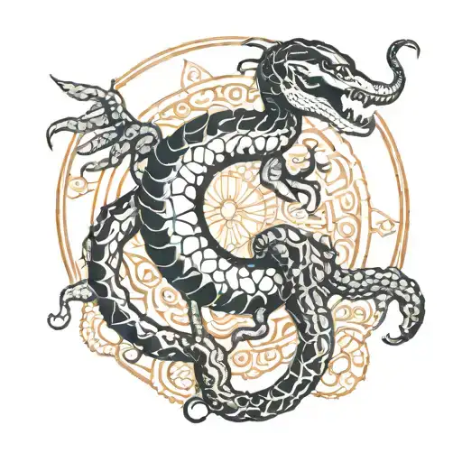 I want a tattoo for the sacral chakra that depicts a mix between a scorpion and a snake using orange tones  tattoo design idea