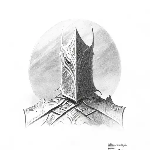 Nazgul holds a sword. In the background is an inscription in a dark language tattoo design idea