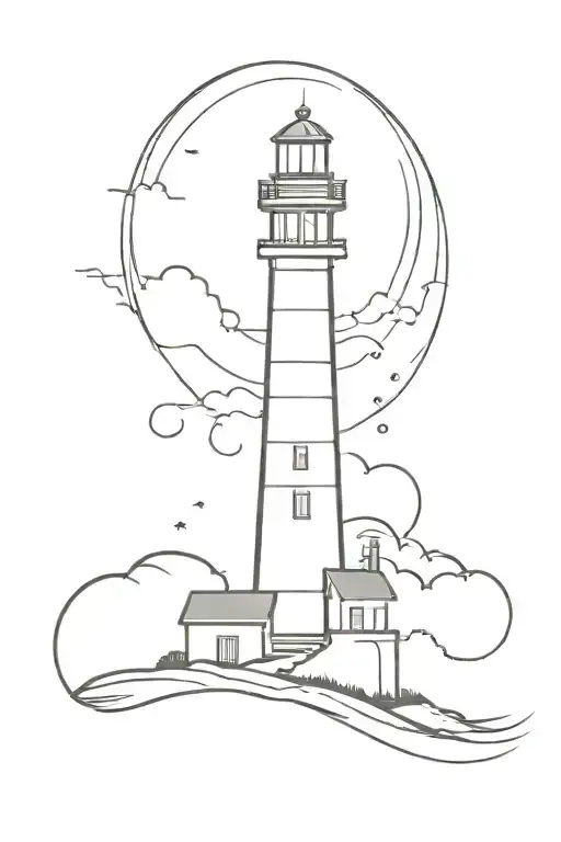 lighthouse on a hill overlooking the ocean waves tattoo design idea
