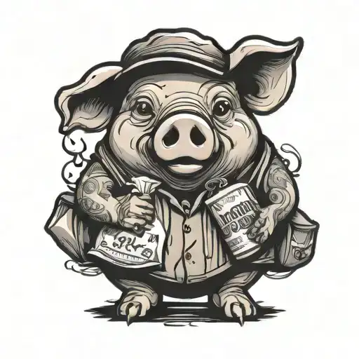 pig holding bag of cocaine tattoo design idea