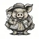 pig holding bag of cocaine tattoo design idea