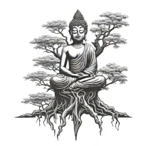 bodhi tree with the Buddha sitting under tattoo design idea