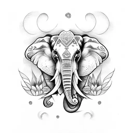 elephants and flowers tattoo design idea