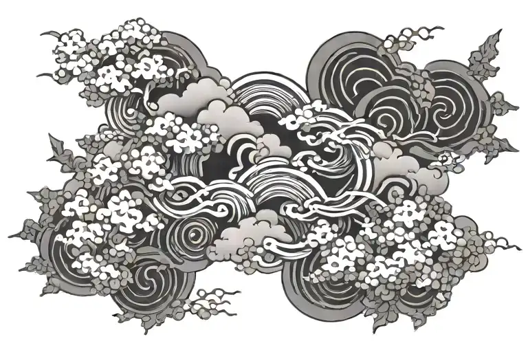 blessed in Japanese with clouds tattoo design idea