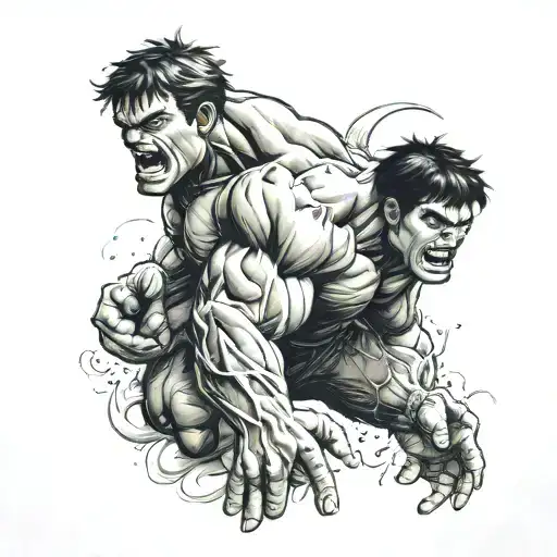 incredible hulk fighting tattoo design idea