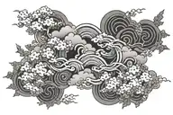 blessed in Japanese with clouds tattoo design idea