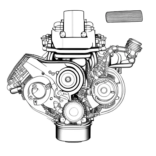 A detailed close-up of the iconic Porsche Turbo 930 engine with gears and pistons tattoo design idea