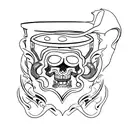 bourbon glass and motorcycle  tattoo design idea