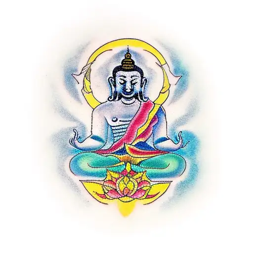 buda meditating tattoo design idea