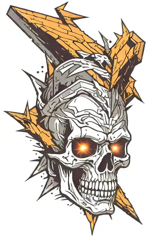 skull with bowie lighting bolt striking tattoo design idea