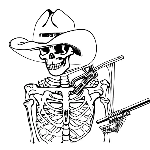 skeleton cowboy with sawed off shotgun tattoo design idea