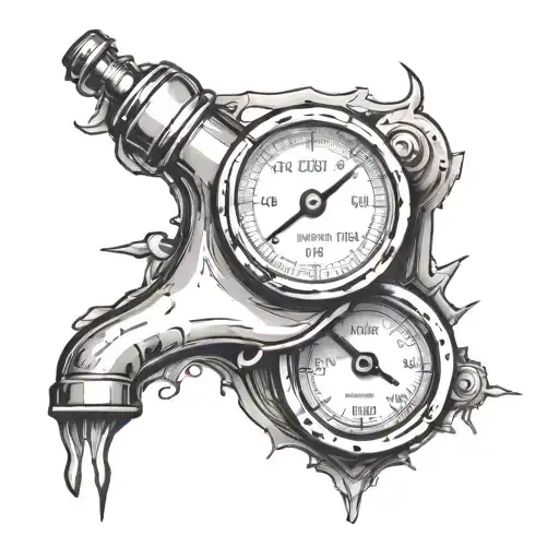 pressure gauge cracking releasing steam tattoo design idea