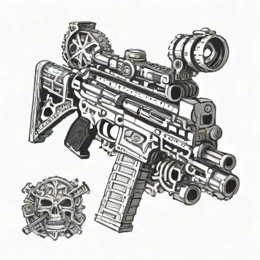 skull wicht rifle ar15 assault rifle tattoo design idea