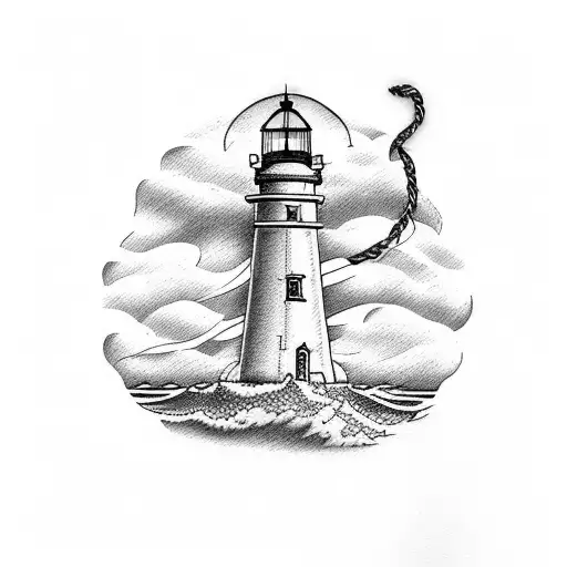 lighthouse inside a light bulb tattoo design idea