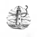 lighthouse inside a light bulb tattoo design idea