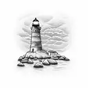 lighthouse inside a light bulb tattoo design idea
