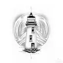 lighthouse inside a light bulb tattoo design idea