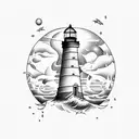 lighthouse inside a light bulb tattoo design idea