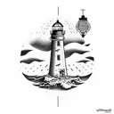 lighthouse inside a light bulb tattoo design idea