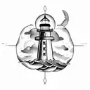 lighthouse inside a light bulb tattoo design idea