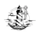 lighthouse inside a light bulb tattoo design idea
