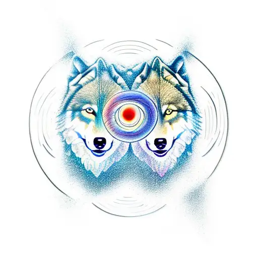 2 wolves yin yang 3D tattoo design idea